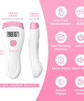 Non Touch Forehead Thermometer Digital 2 In 1 Infrared Thermometer For Adults Kids And Babies With Fever Alarm Instant Reading Medical Grade Accuracy With Backlit LCD For Easy Day And Night Readings, pink white 4.80 inch view