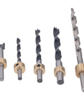 Top Notch 5 Piece Pocket Hole Drill Bit Set Made From High Speed Steel With Adjustable Depth And Three Knife Points For Super Clean Woodworking Holes In Just About Any Project You Got Going On, five bits shown