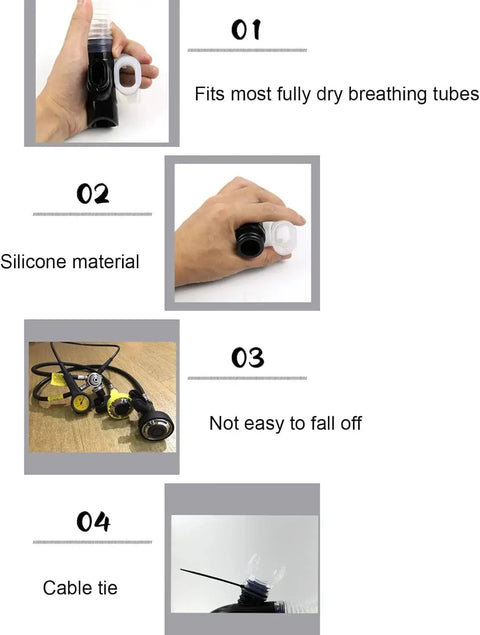 Image of Two Pack Transparent Silicone Long Replacement Mouthpieces For Snorkel And Dive Gear Super Comfy Fit Universal Mouthpiece For Snorkeling Diving And Water Sports, showing ergonomic design, silicone material, scuba gear compatibility, and included cable tie.