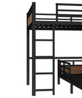 Side view of Detachable Twin XL Bunk Bed with Metal Guardrails in Walnut Finish highlighting the ladder and platform