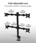Heavy Duty Workhorse Quad Monitor Stand For Four Screens Up To 30 Inch Vesa Desk Mount with adjustable swivel arms.