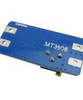 Back view of blue MT3608 DC DC Step Up Boost Power Converter Module DIY Friendly Adjustable Input 2V 24V To Output 5V 28V 2A Max