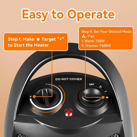 Compact Space Heater For Indoor Use 750W And 1500W With Thermostat UL Certified control panel instructions