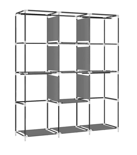 50 Inch Portable Closet Wardrobe For Hanging Clothes With Nonwoven Cover, 4 Hanging Rods And 4 Storage Shelves, Black Steel Frame