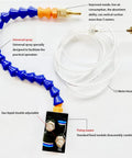Front view: BACHIN mist coolant spray system for milling machines; blue articulated arm, 1.5m clear hose, orange nozzle