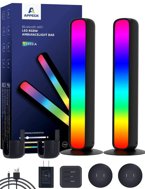 Lit RGBICW Smart Light Bars For TV PC And Gaming Setup With Scene And Music Sync, 16 Million Color Ambient Lighting Kit That Works With Alexa And Google Assistant