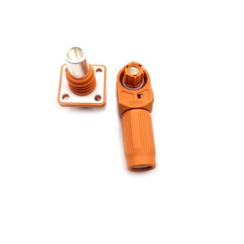 Heavy Duty 120A Battery Energy Storage Connector 25mm Wire Crimp Terminal With Right Angle Plug Socket IP67 Waterproof Rated At 1000V, orange plugs.