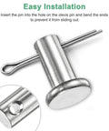 10 Pack Single Hole Clevis Pins M6 X 40mm 304 Stainless Steel Flat Head For Mechanical Linkage Fixed Parts Ship Rigging Reusable Durable Quick Disassembly Ready Workhorse Hardware close-up with installation guide.