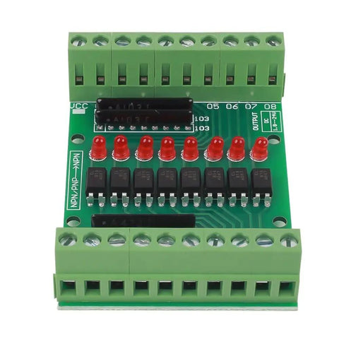 8 Channel Isolation Module For DC 12V 24V Power And Control Signals, PNP NPN Low High Level Output on green circuit board