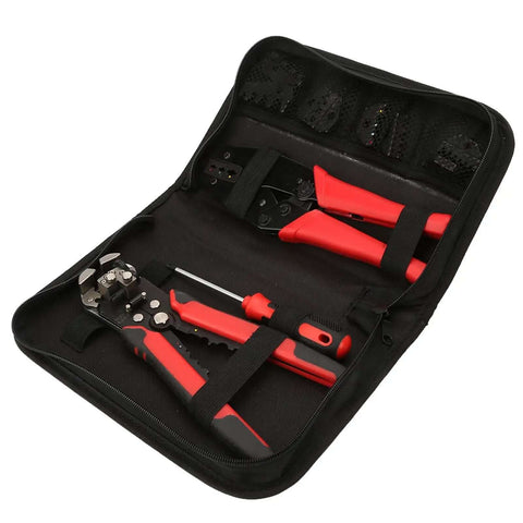 Premium Carbon Steel Wire Crimping And Stripping Pliers Set With Five Interchangeable Heads in a tool case for electricians
