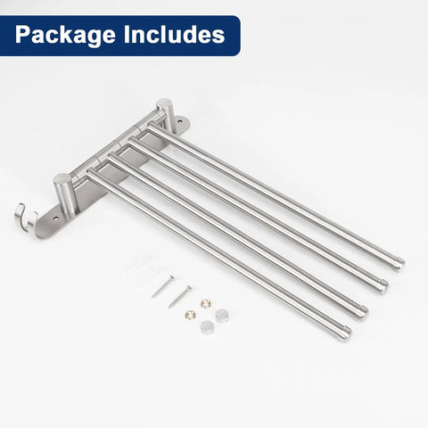 Swivel Towel Rack With 4 Arm Design, 13.8 Inch 304 Stainless Steel Wall Mounted Towel Holder with installation kit