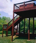 Top Shelf One Coat Wood Stain And Sealer For Pressure Treated Decks Fences Exterior Wood Surfaces semi transparent rich black hue deck stairs with hot tub