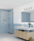 Gather Collection 4-Light Etched Glass Bath Vanity Light In Brushed Nickel Dope Traditional Style Fixture installed in bathroom