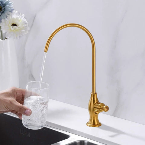 Brushed Gold Drinking Water Faucet For Under Sink RO System, stainless steel filter, quick connect, deep gold finish, easy mount