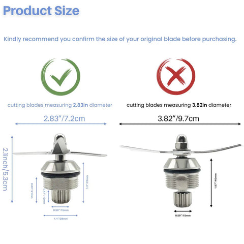 Wet Blade Assembly Replacement Kit With Wrench Drive Socket And Removal Tool For High-Power Blenders, size comparison diagram.