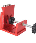 Versatile Pocket Hole Jig Tool Kit For DIY Woodworking With Joint Angle Guides, red aluminum, side view