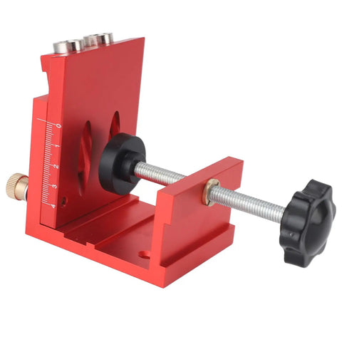 Versatile Pocket Hole Jig Tool Kit For DIY Woodworking With Joint Angle Guides, red aluminum, side view