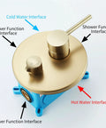 CUTPOIY 8 Inches Rain Shower System Shower Faucet Set controls showing hot and cold water interfaces in brushed gold finish.