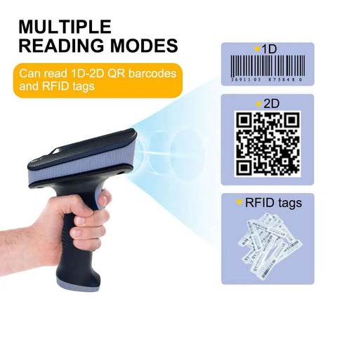 UHF RFID Handheld Scanner With Bluetooth And USB for jewelry clothing shoes grocery store 1D 2D QR code reader