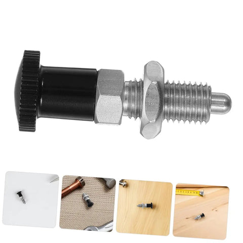 Heavy Duty Stainless Steel Reset Spring Indexing Plunger With Knockout Self Locking Grip For Precision Shop Tools And Workshop Projects That Works Like A Charm Daily, showing the threaded stainless steel body and black grip.