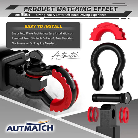 Heavy Duty Red Shackle Isolators With Washers Fits 3/4 Inch D Ring Bow Shackles Rubber Bushing Covers For Off Road Truck Rigs