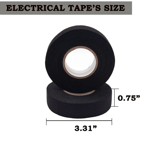 Heavy duty cloth electrical tape 0.75 inch width, black roll for automotive and home use, front view on white background.