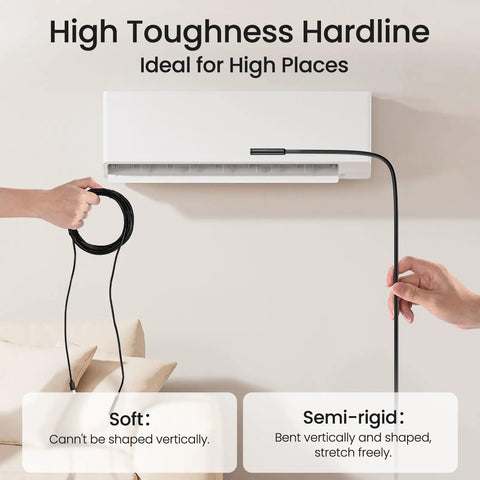 HD Endoscope Camera With Light 1920P Borescope showing its 16.4ft semi-rigid cable flexibility near air conditioner