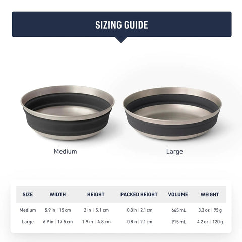 Detour Stainless Steel Collapsible Camping Bowl Medium 22 Oz Green Packable Durable EU Food-Grade Silicone sizing guide