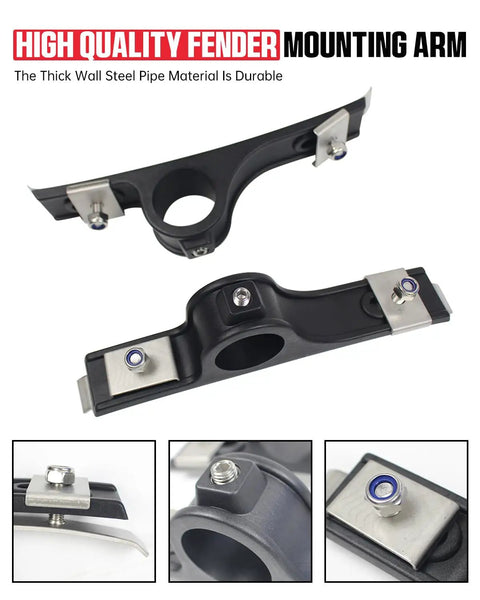 4 Piece Heavy Duty Fender Brackets Assembly Oem 8591005 Truck Hanger Mount Built For Freightliner Kenworth Peterbilt Dump Trailers And Flatbeds Rugged Poly Splash Guard Kit For One Side, showing durable steel pipe fender mounting arm.