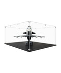 Clear Acrylic Display Case For Lego Builds With Sturdy Platform And Dustproof Lid To Flaunt Your Brick Crew. Front view of model plane inside.