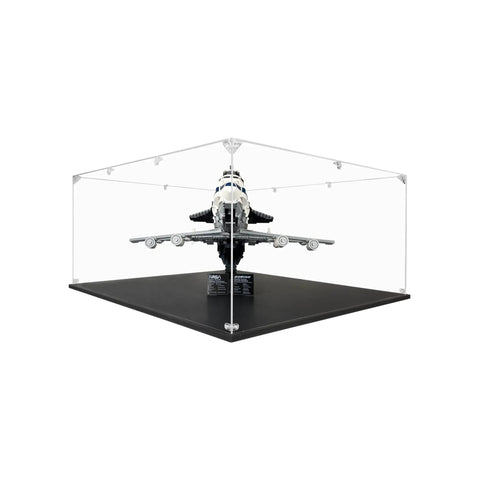 Clear Acrylic Display Case For Lego Builds With Sturdy Platform And Dustproof Lid To Flaunt Your Brick Crew. Front view of model plane inside.