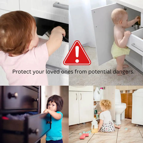 Children accessing cabinets without Six Pack Kid Safe Cabinet Locks With Tough 3M Adhesive No Drill Baby Proofing Latches.