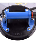Heavy Duty 8 Inch Glass Suction Cup With Metal Handle, close-up view showing blue handle and rubber pad.