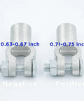 Heavy Duty Battery Terminal Connectors For 2/0 Gauge Wire Positive Negative Top Post Cable Clamps showing size details.