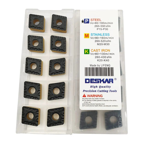 10Pcs Double Coated CNMG433 CQ CNMG120412 CQ LF9218 Lathe Turning Inserts in box for steel and stainless steel, showing coating details