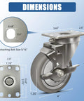 Rock Solid Workhorse 4 Inch Stainless Steel Casters Jam Packed With Thermoplastic Rubber Wheels For Heavy Duty Labor In Labs Or Shops Handles Up To 1200 Lbs dimensions graphic with size measurements.