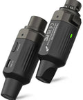 Aroma Wireless XLR Transmitter and Receiver Set for Pro UHF Microphone System with 7 Channels, black compact design.