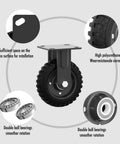 8 Inch Fixed Heavy Duty Caster Wheel 1000 LB Capacity Solid Rubber Black Rim Flat Free Outdoor For Carts Dollies Workbenches