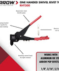 One-Handed Swivel Rivet Tool For Metal Fabric Leather And Auto Repair Manual Riveter Works With 1/8 3/16 5/16 Rivets From Light To Heavy Duty