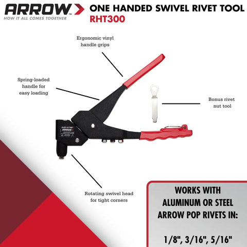 One-Handed Swivel Rivet Tool For Metal Fabric Leather And Auto Repair Manual Riveter Works With 1/8 3/16 5/16 Rivets From Light To Heavy Duty