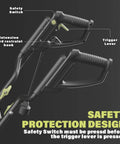 Electric Tiller Cultivator 14 Inch With Folding Handle safety switch and trigger lever design close-up