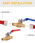 Half Inch PEX Expansion Ball Valve Kit 10 Pack Brass Shut Off Valves F1960 PEX A For Potable Water Red Hot And Blue Cold Color Coding DIY Friendly Easy Install