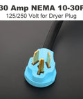 Three Prong Dryer Y Splitter Cord 2 Ft NEMA 10 30P Male To Two NEMA 10 30R Female 30 Amp 250 Volt 7500W STW 10 AWG Dryer Plug
