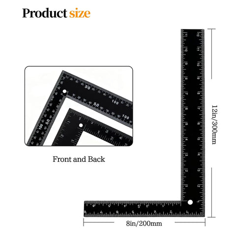 Heavy Duty Carbon Steel 8x12 Framing Square With Dead On Imperial And Metric Dual Scale Grids for precise measurements