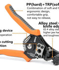 Durable Wire Stripper And Cutter Tool For 8 20 AWG Solid And 10 22 AWG Stranded Wire With Precision Stripping Holes shown in orange and black