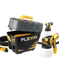 FlexiO 890 HVLP Paint Sprayer Shoots Unthinned Latex Smooth As Butter With Dual Nozzles For Drywall Cabinets And Large Surfaces. Compact spray tool with turbine base.
