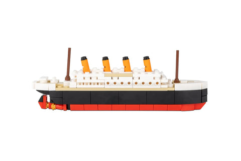 Side view of Titanic Building Set 217 Mini Brick Ship Model Kit Lego Compatible DIY 3D Puzzle STEM Toy For Adults And Kids Collectible Display Gift