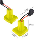 Upgraded Power Wheel Adaptor For Ryobi 18V Batteries With 30A Fuse and wires, dimensions included for RC projects.