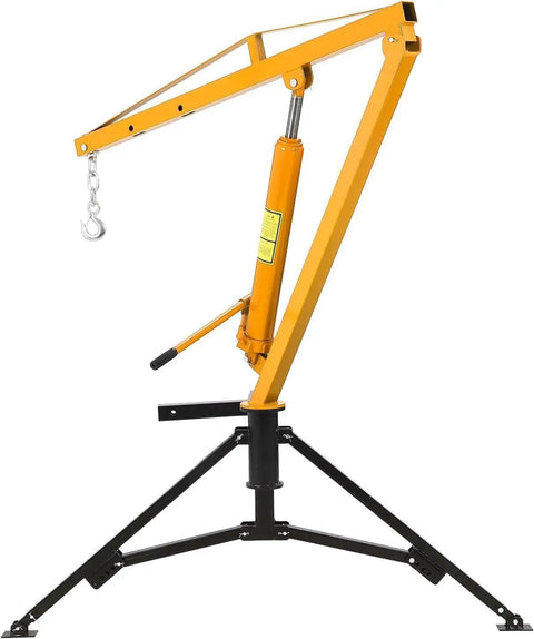 Side view of 1000 Lb Hydraulic Truck Bed Crane With 360 Degree Swivel Hitch, Three Adjustable Booms, Beefy Pickup Hoist, Yellow.