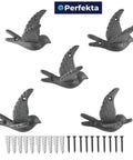 Straight Up Solid Cast Iron Flying Bird Wall Hooks Set Of 5 Rustic Farmhouse Coat Pegs For Entryway Bathroom Bedroom To Snag Keys Towels Hats And Bags With Screws displayed with mounting screws.